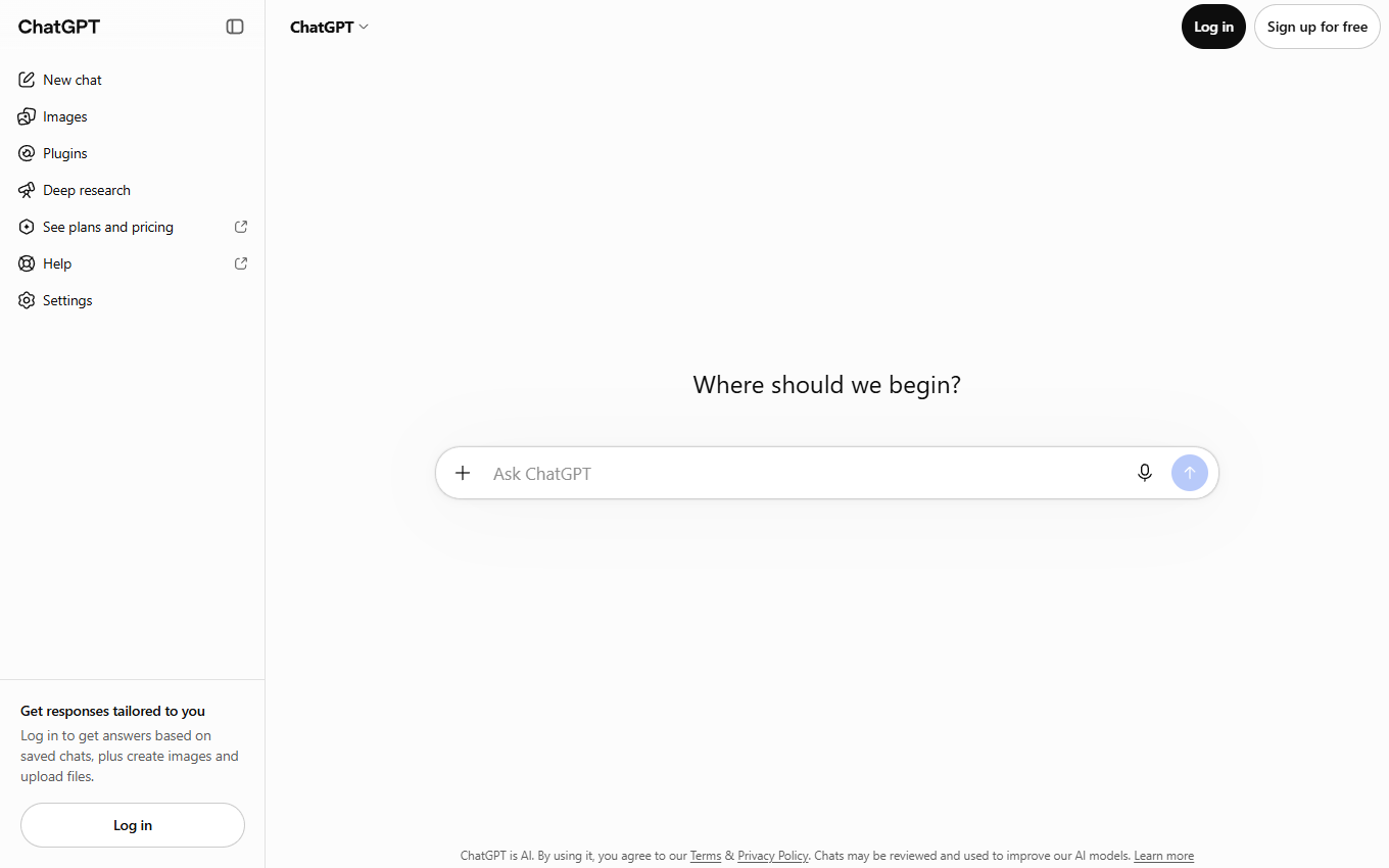 Screenshot of ChatGPT on its official website