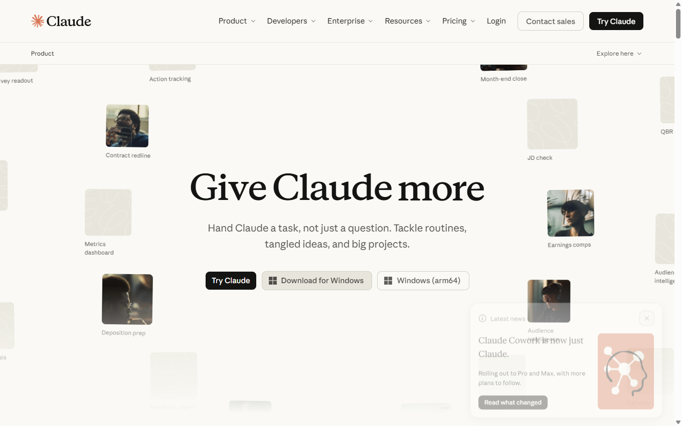 Screenshot of Claude on its official website
