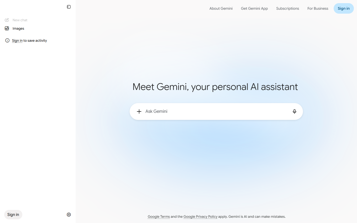 Screenshot of Gemini on its official website