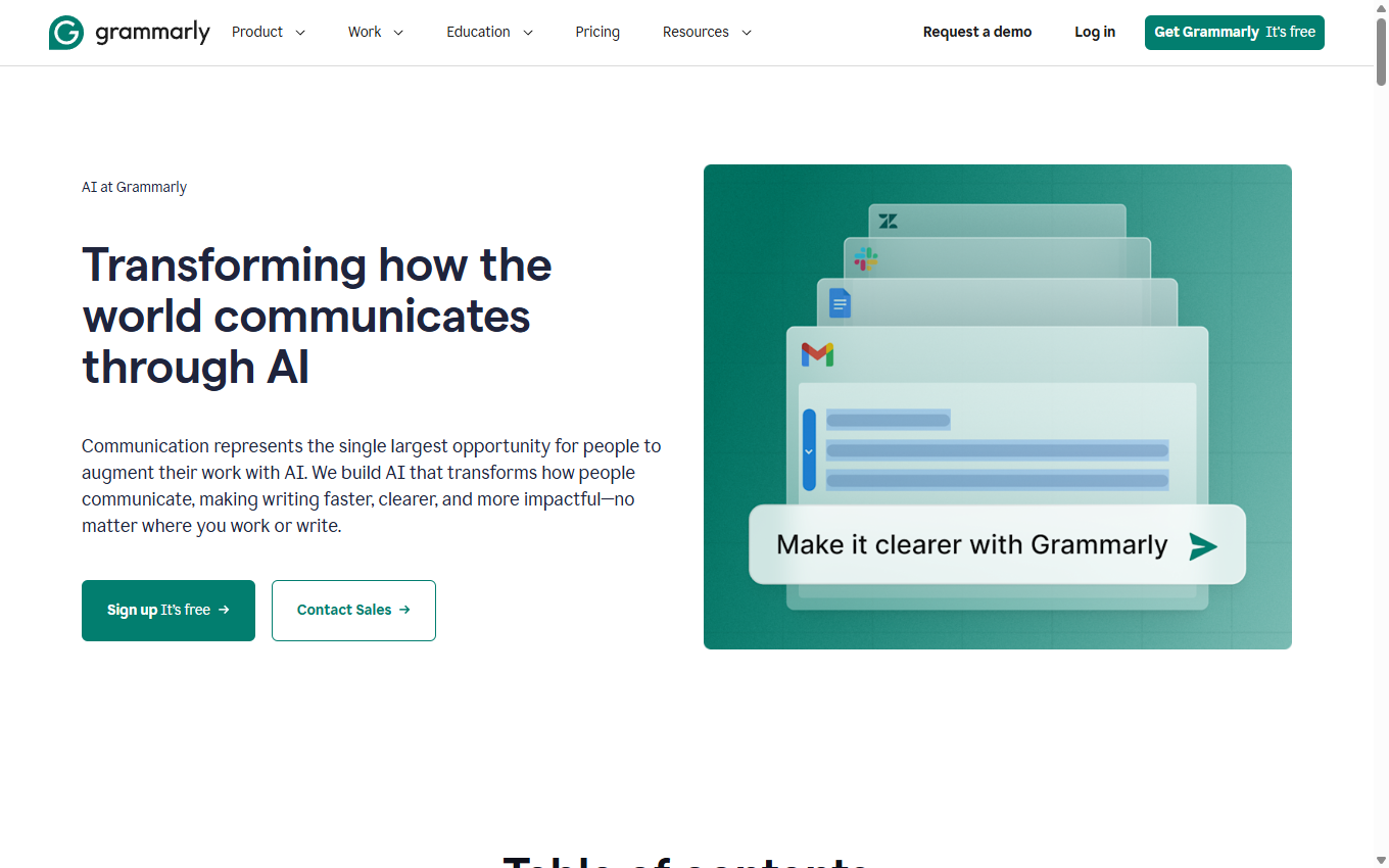 Screenshot of Grammarly on its official website