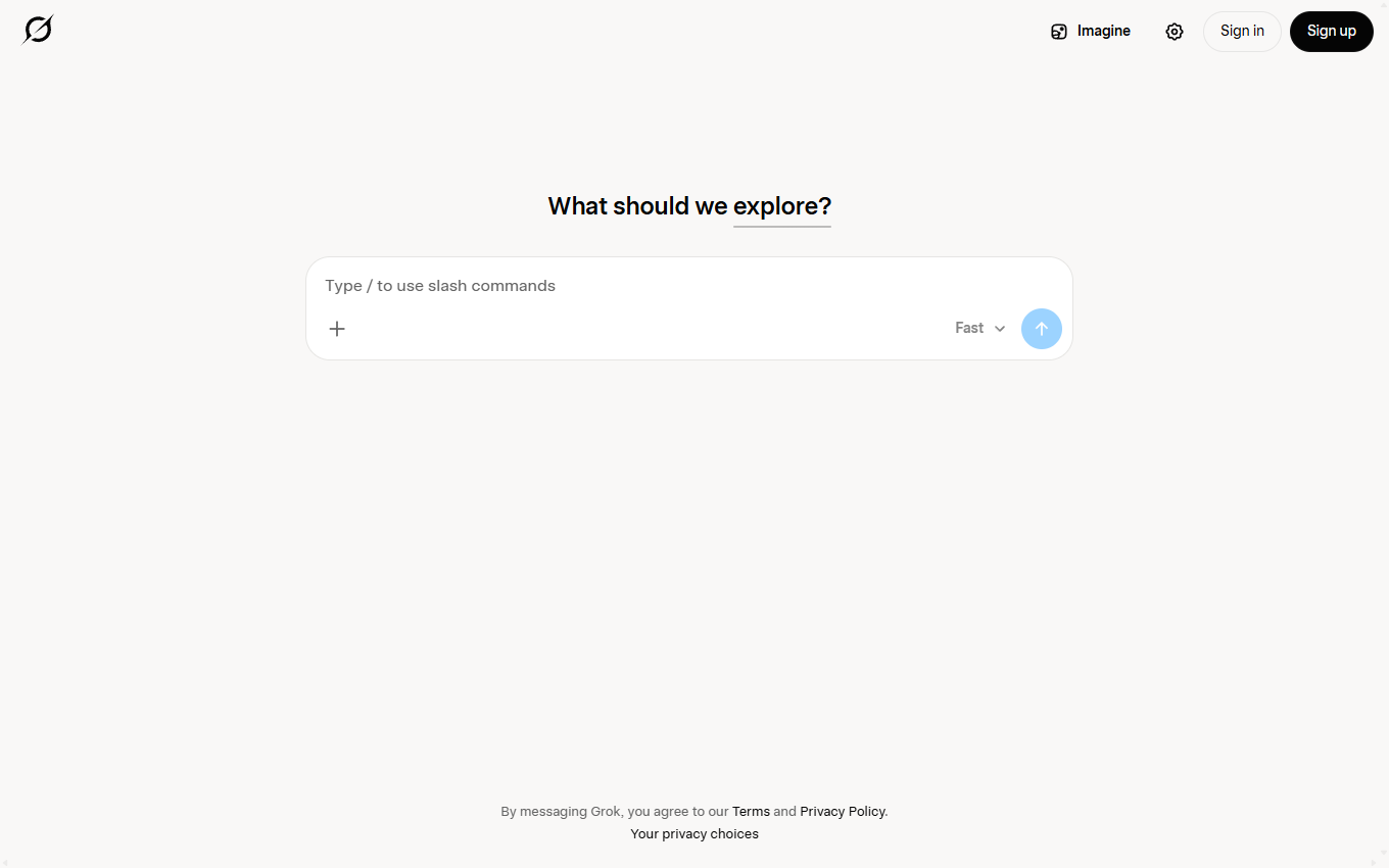 Screenshot of Grok on its official website