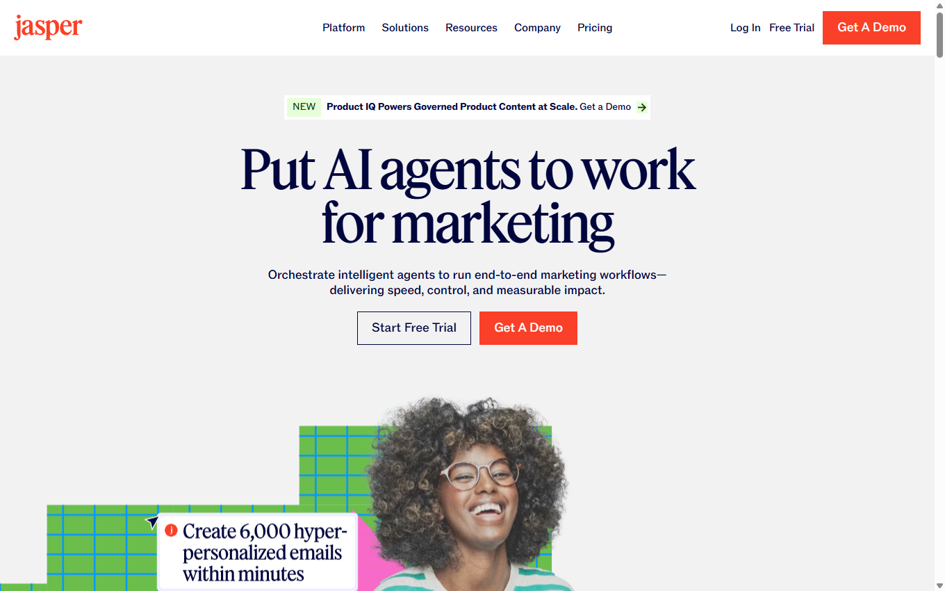 Screenshot of Jasper on its official website