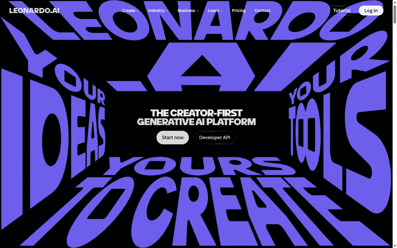 Screenshot of Leonardo.ai – Free AI painting and image generation tool and community on its official website