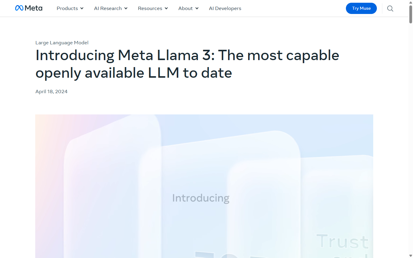 Screenshot of Llama 3 on its official website