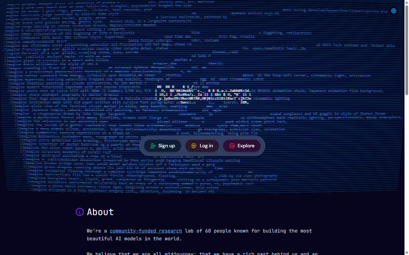 Screenshot of Midjourney on its official website