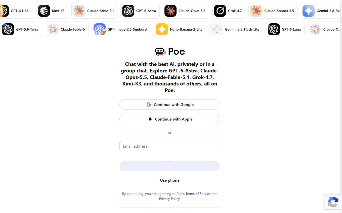 Screenshot of Poe on its official website