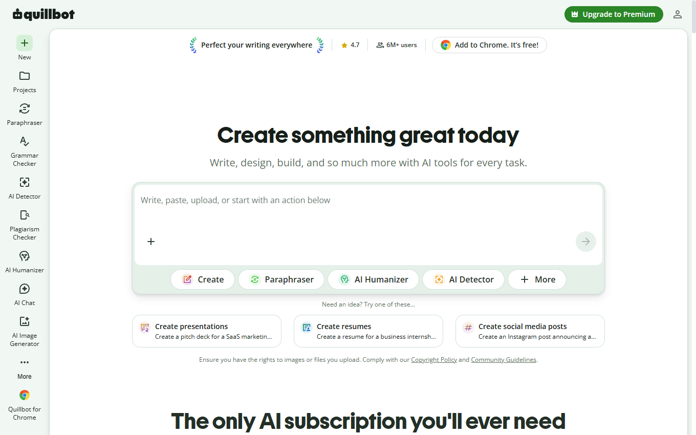 Screenshot of QuillBot on its official website