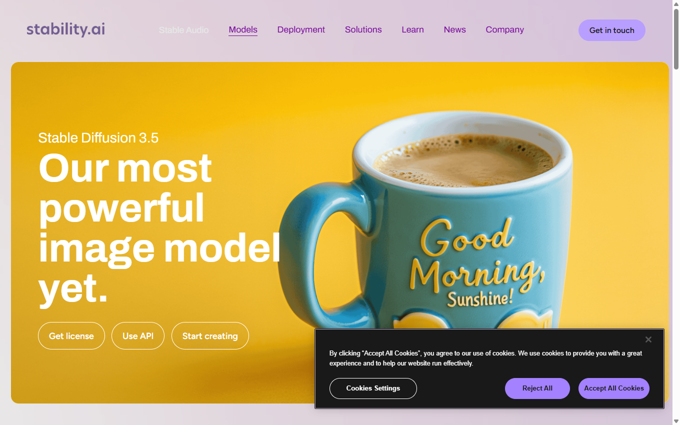 Screenshot of Stable Diffusion on its official website