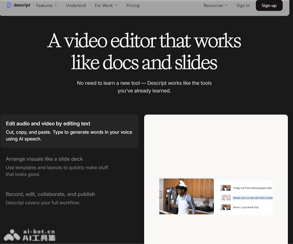 Descript website preview
