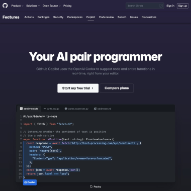 GitHub Copilot website preview