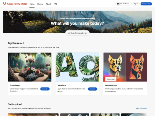 Adobe Firefly website preview